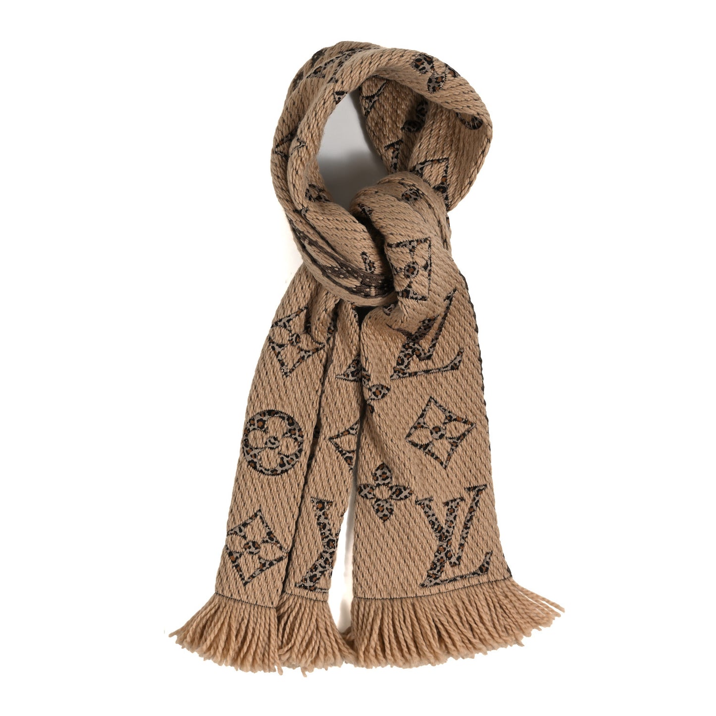 Wool Silk Monogram Giant Jungle Logomania Shine Scarf Beige
