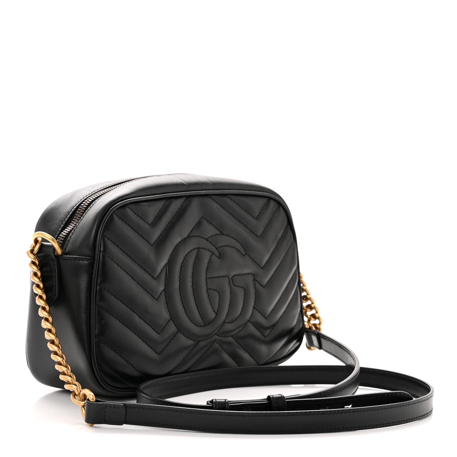 Gucci Calfskin Matelasse Small GG Marmont Chain Shoulder Bag Black 3 of 11