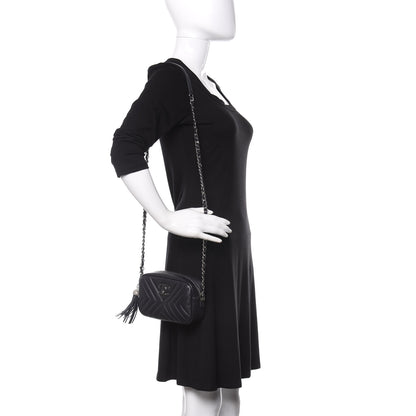Chanel Calfskin Diagonal Chevron Quilted Tassel Camera Case Black 2 of 11
