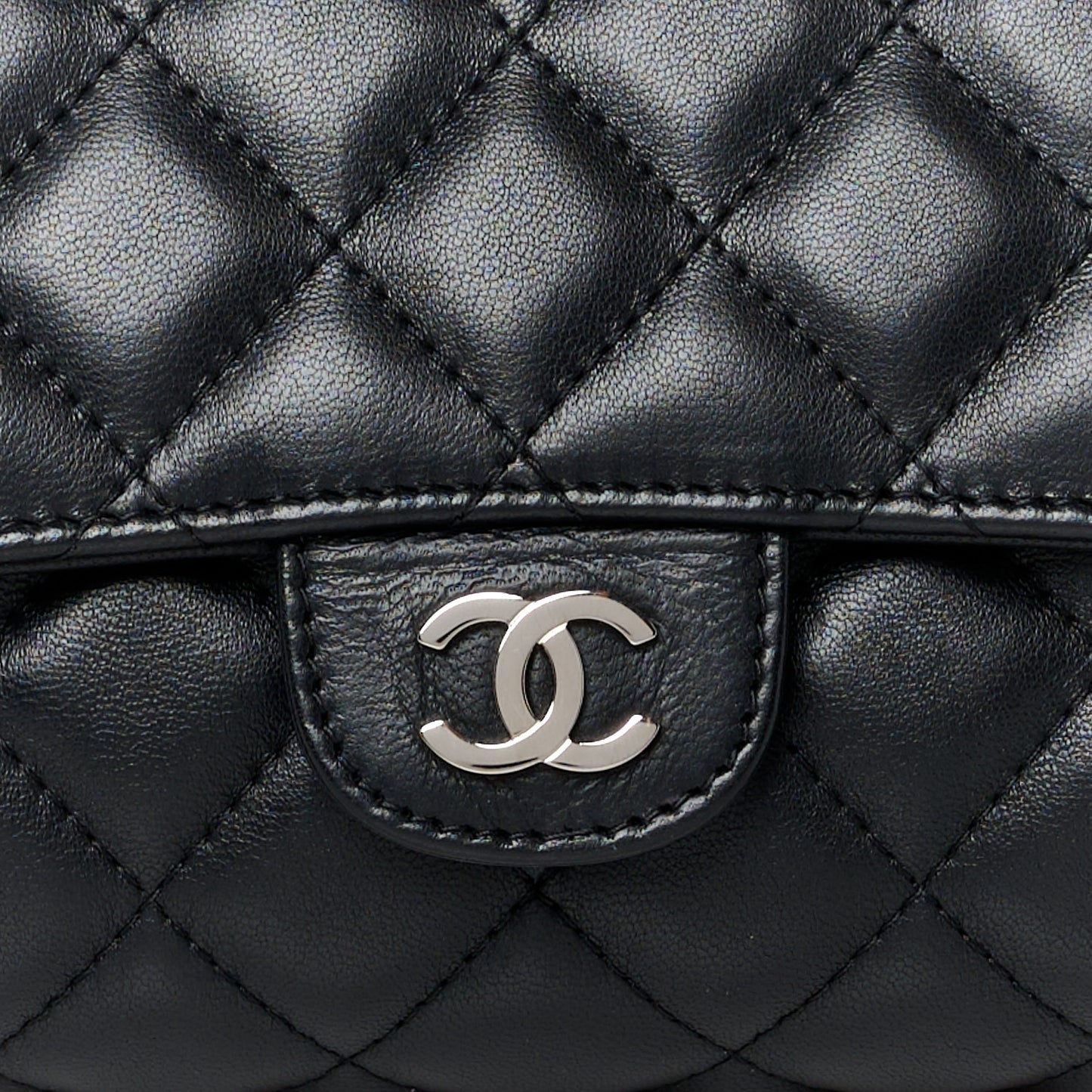 Lambskin Quilted Flap Cosmetic Case Black