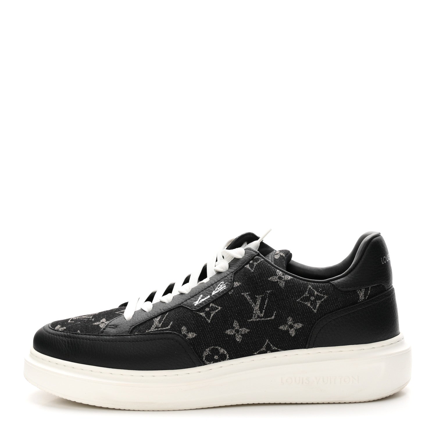 Louis Vuitton Denim Calfskin Mens Beverly Hills Sneakers 8.5 Black 1 of 9