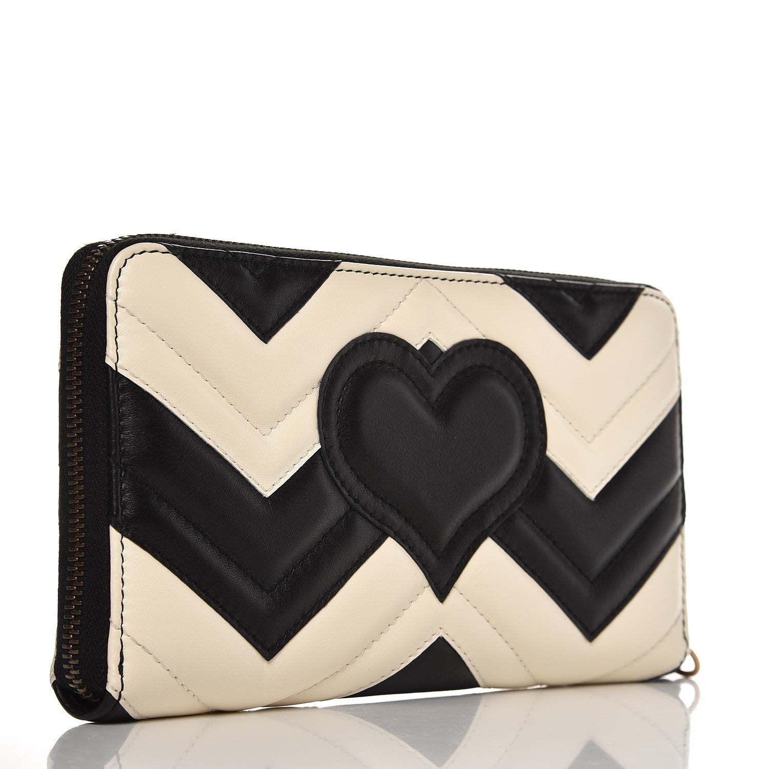 Gucci Calfskin Matelasse GG Marmont Zip Around Organizer Wallet Black White 3 of 8