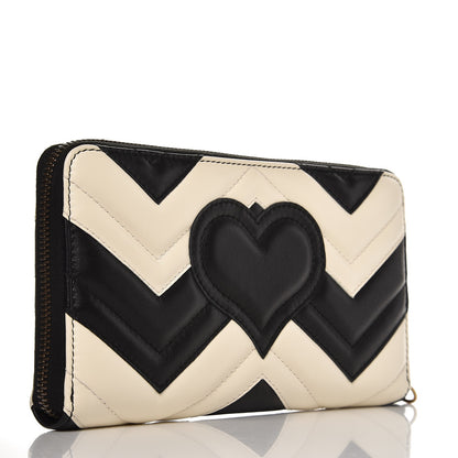 Gucci Calfskin Matelasse GG Marmont Zip Around Organizer Wallet Black White 3 of 8