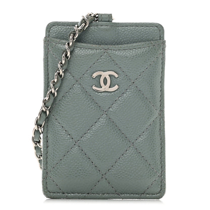 Chanel Caviar Quilted Card Holder On Chain Light Blue 1 of 8