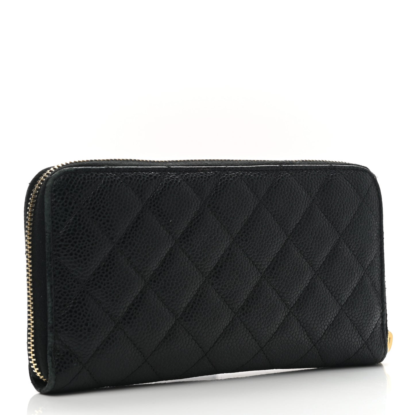 Caviar Quilted Large Gusset Zip Around Wallet Black