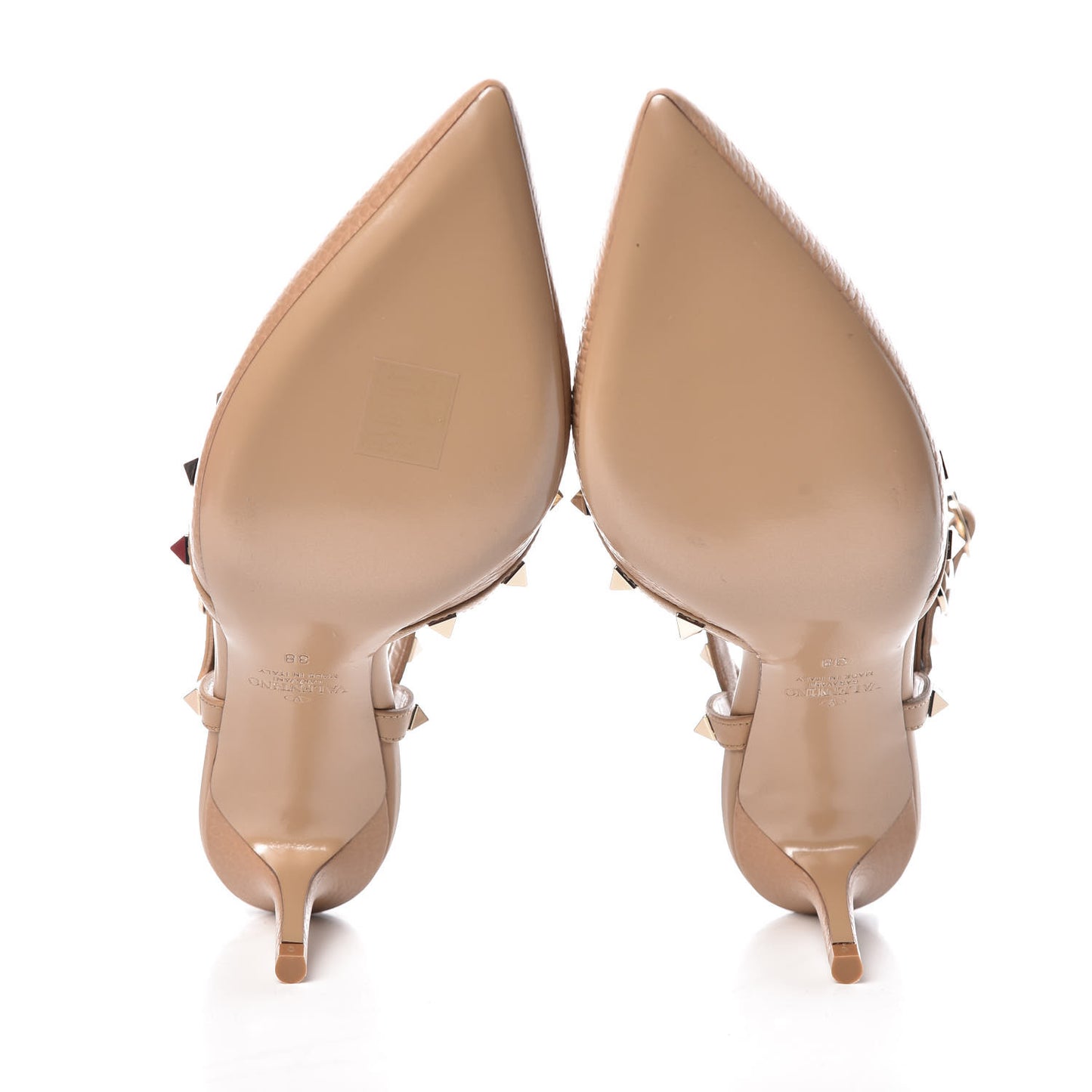 Pebbled Calfskin Rockstud Ankle Strap 65mm Pumps 38 Camel Rose