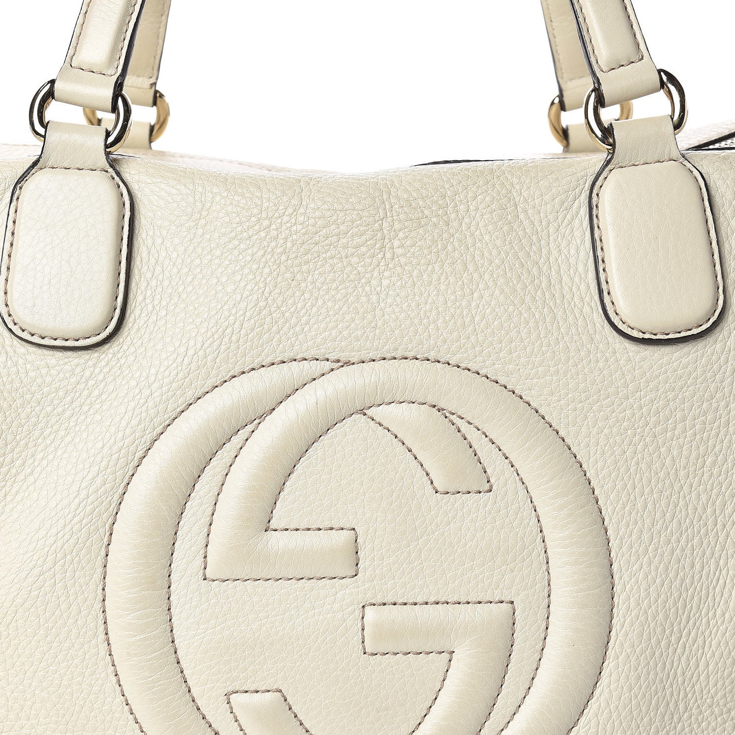 Pebbled Calfskin Large Soho Top Handle Bag Off White