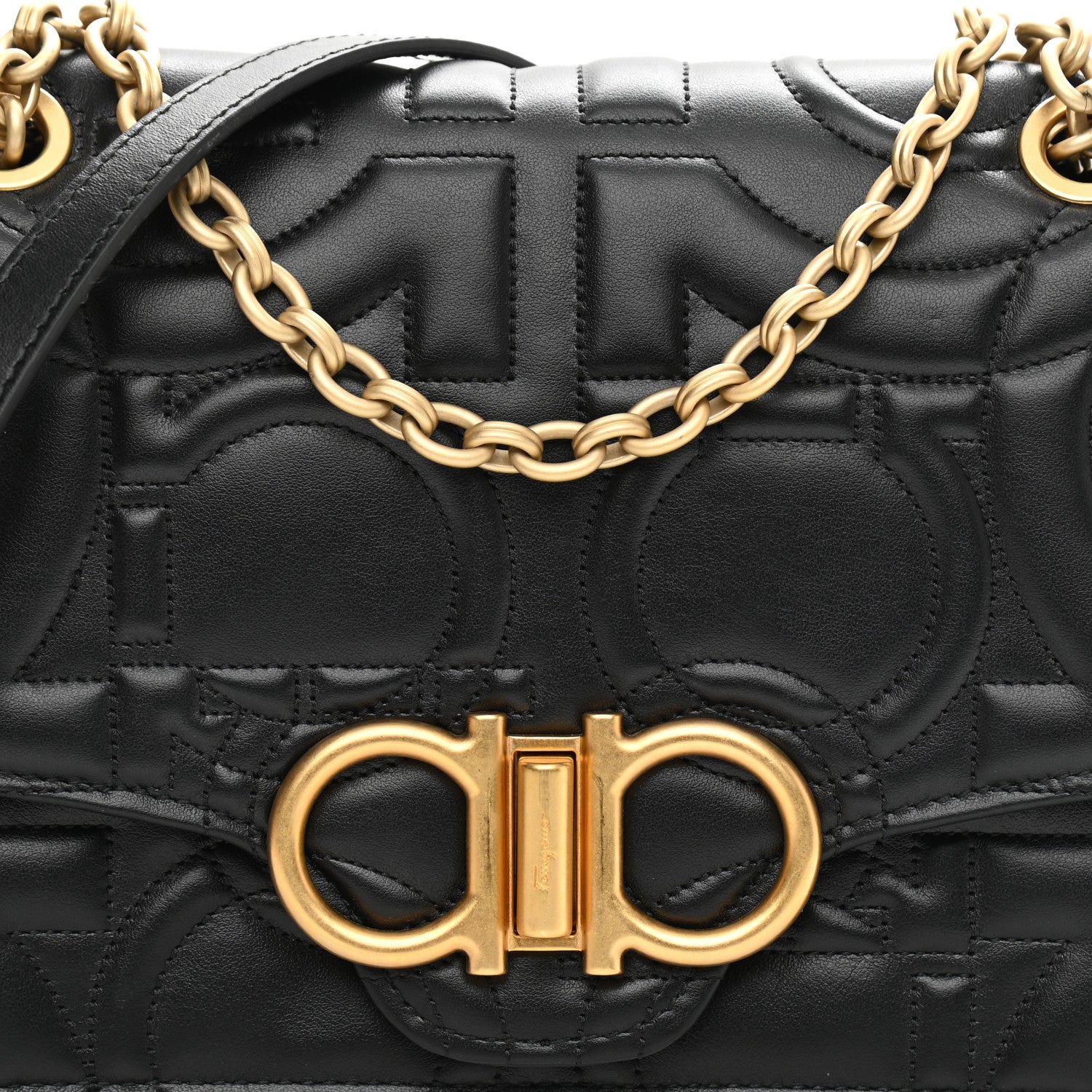 Salvatore Ferragamo Calfskin Quilted Gancini Flap Bag Black 8 of 10