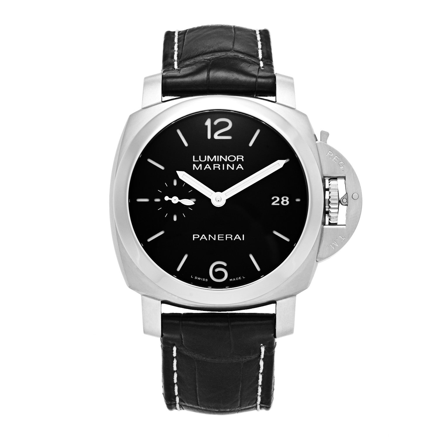 Panerai Stainless Steel Alligator 42mm Luminor 1950 3 Day Power Reserve Automatic Watch Black PAM00392 1 of 5