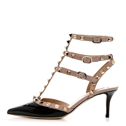 Valentino Garavani Patent Nappa Rockstud Ankle Strap 65mm Pumps 37 Black Poudre 1 of 11