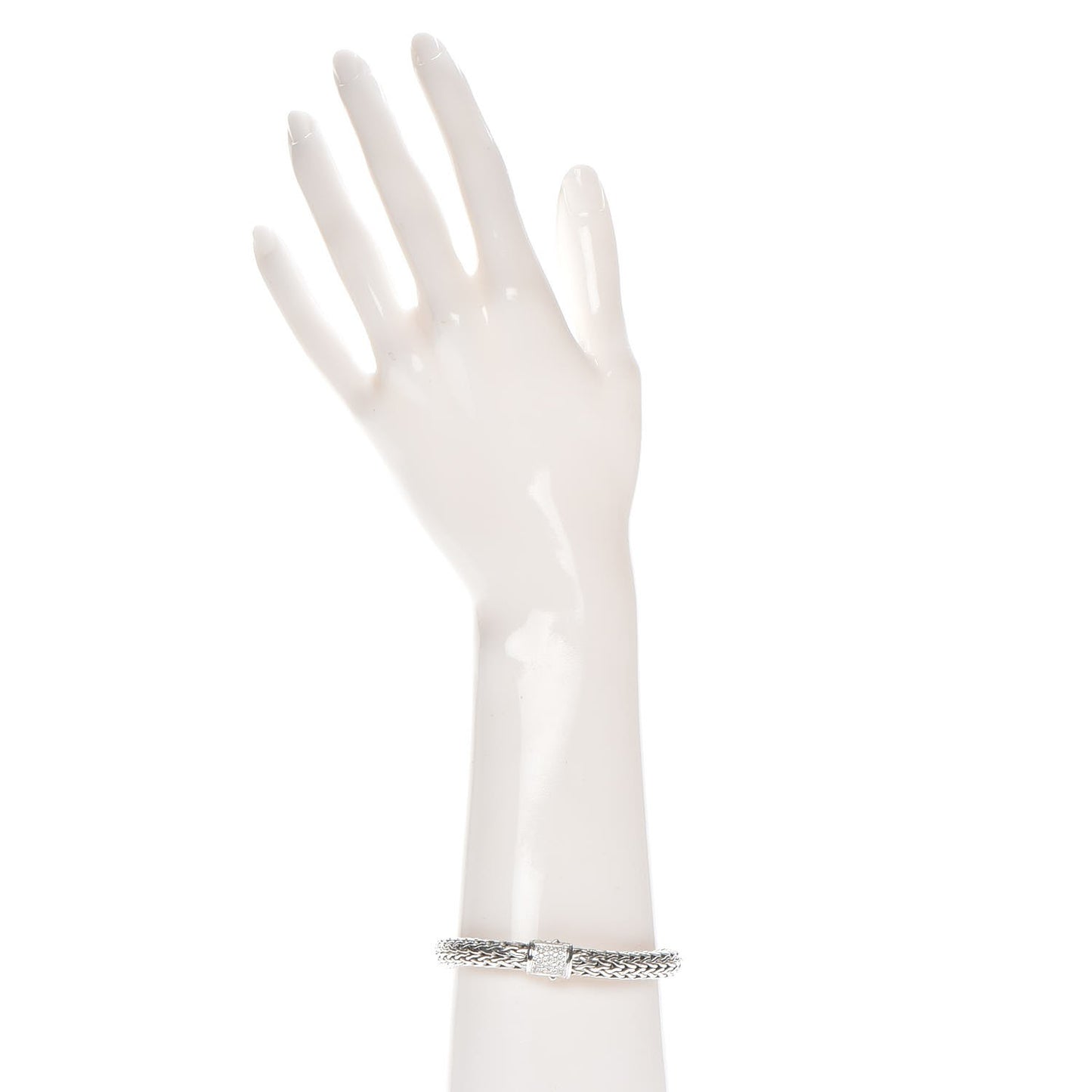 Sterling Silver Pave Diamond Medium Classic Chain Clasp Bracelet