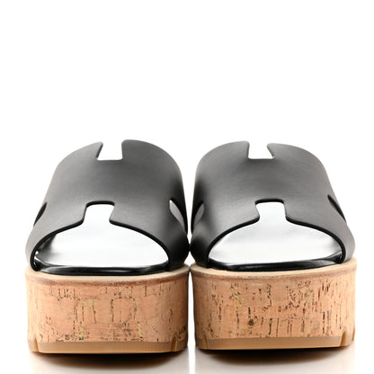 Hermes Calfskin Cork Eze 30 Sandals 39 Black 2 of 9