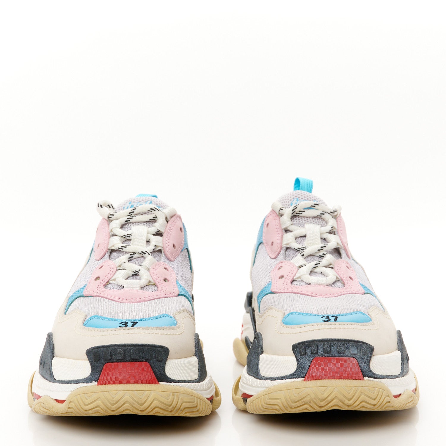 Balenciaga Fabric Mesh Washed Effect Womens Triple S Sneakers 37 Pink White Blue 3 of 10