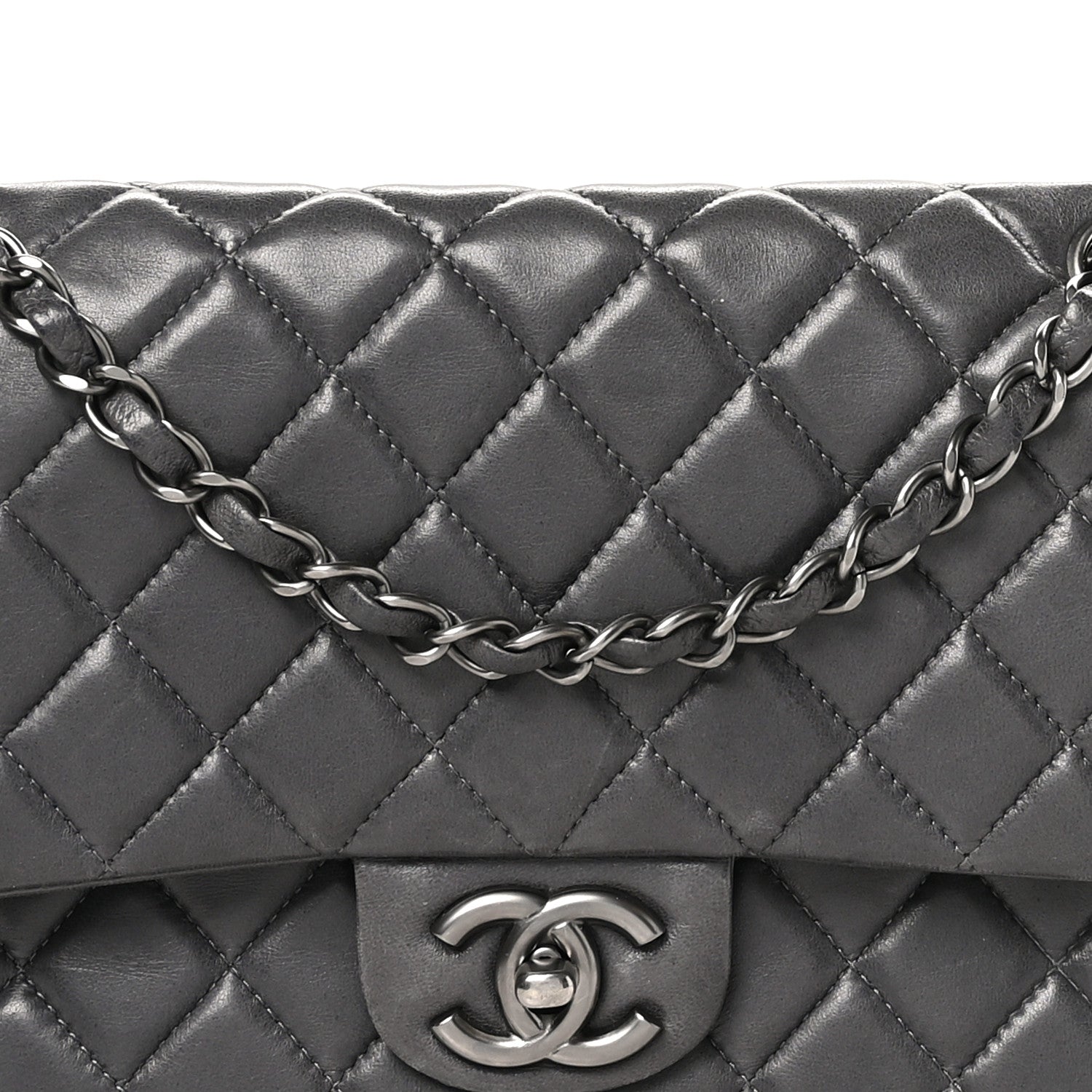 Chanel Lambskin Quilted Medium Double Flap Dark Grey 8 of 12