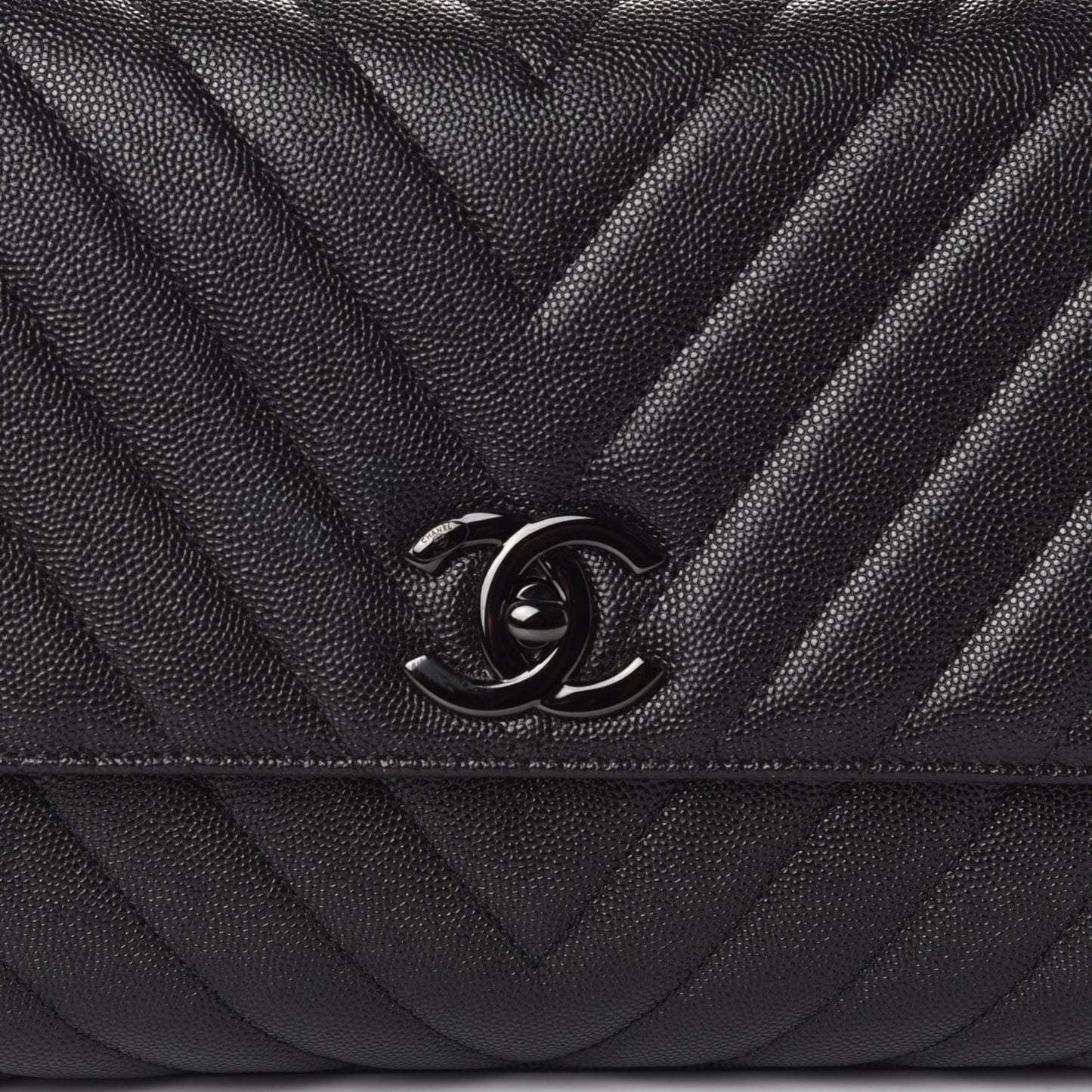 Caviar Chevron Quilted Small Coco Handle Flap So Black