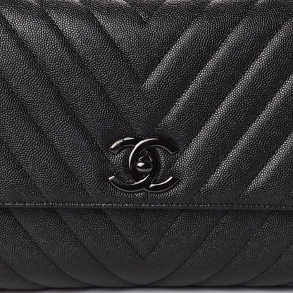 Chanel Caviar Chevron Quilted Small Coco Handle Flap So Black 7 of 10