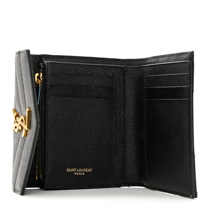 Saint Laurent SAINT LAURENT Grain De Poudre Matelasse Chevron Monogram Compact Tri Fold Wallet Black 5 of 7