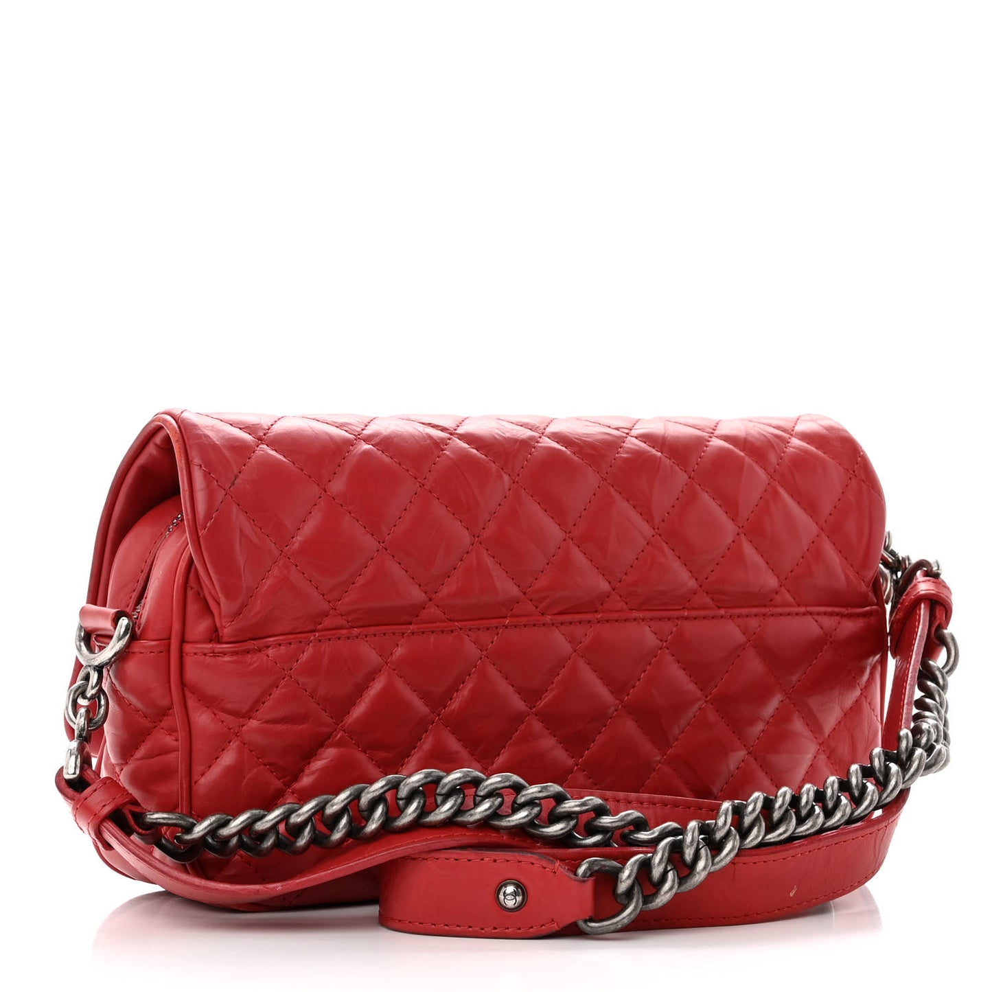 Crumpled Calfskin Quilted Small Casual Rock Flap Red