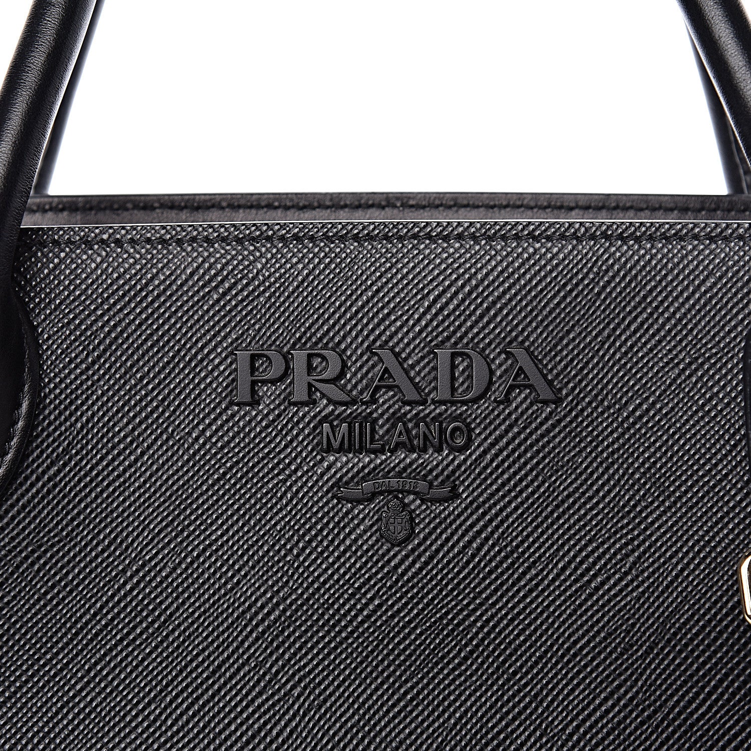 Prada Saffiano Cuir Calfskin Medium Monochrome Top Handle Tote Black 7 of 9