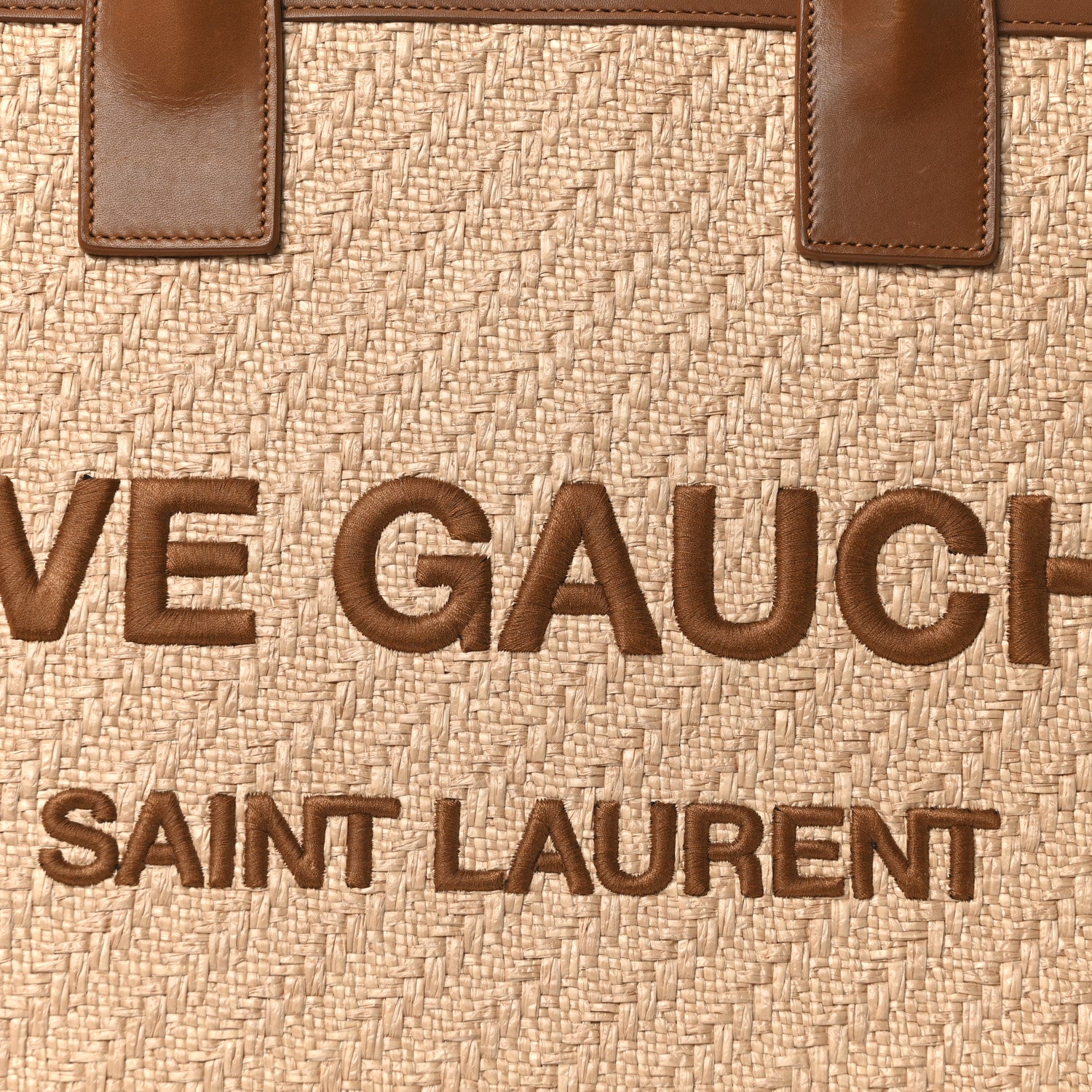 Saint Laurent Raffia Linen Calfskin Rive Gauche Tote Naturale Brown 8 of 10