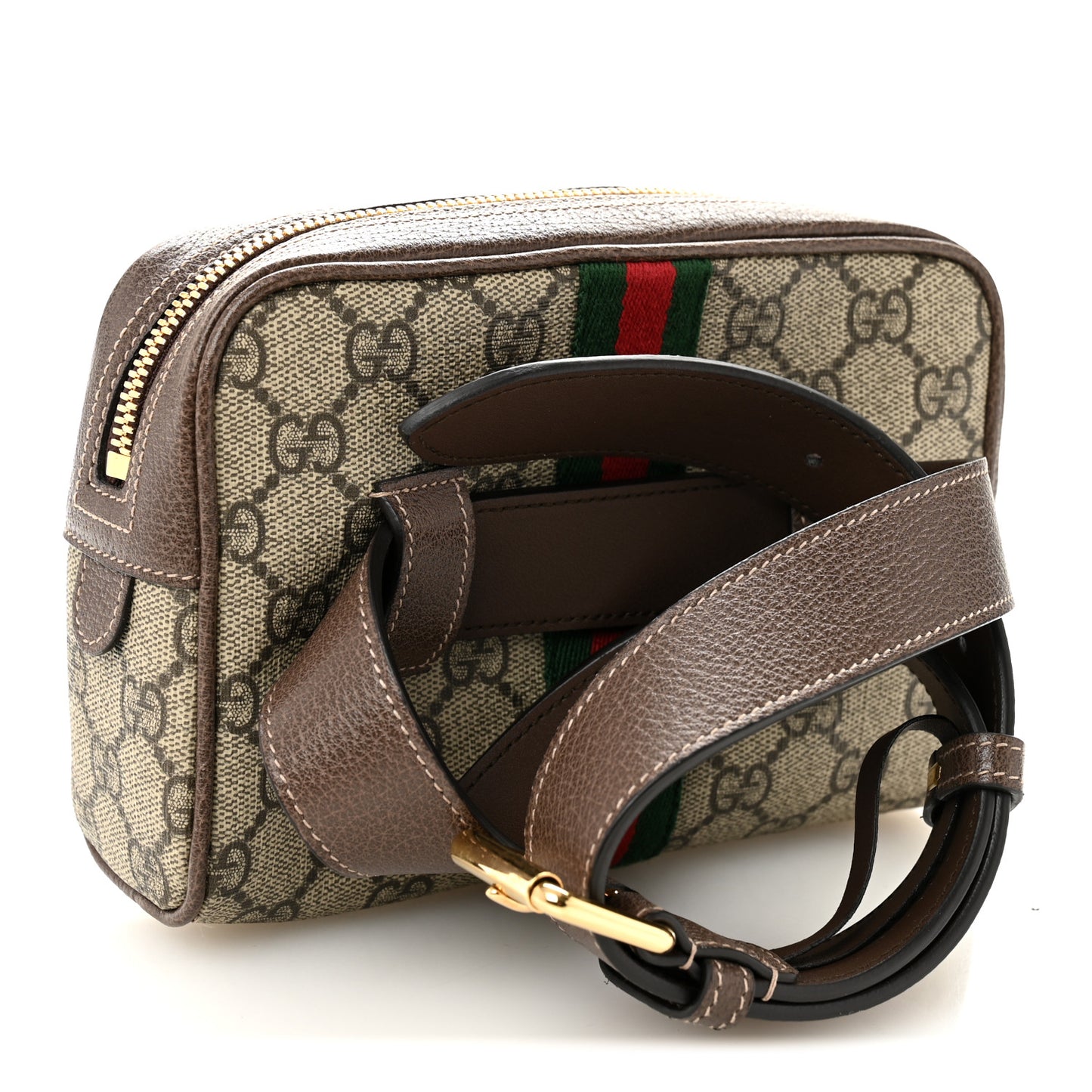 GG Supreme Monogram Web Small Ophidia Belt Bag 75 30 Dark Brown