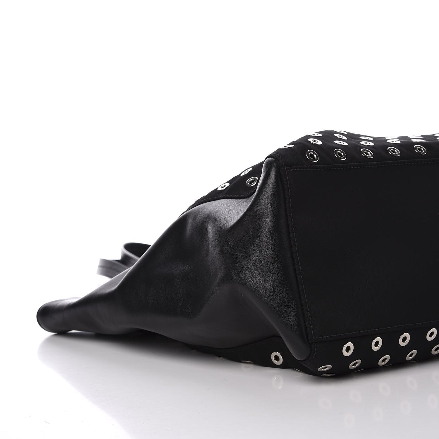 Tessuto Nylon Calfskin Grommet Tote Black