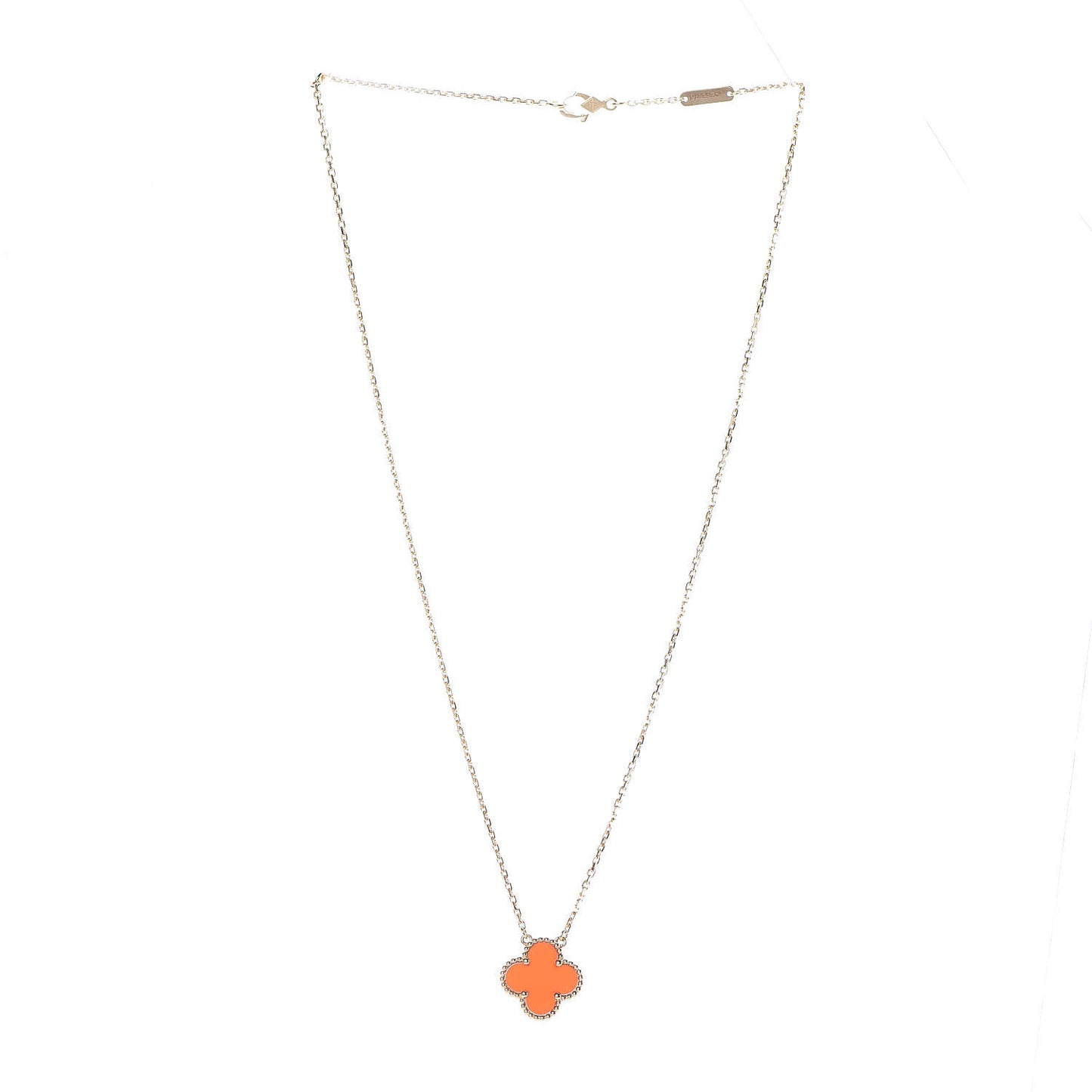 18K Yellow Gold Carnelian Vintage Alhambra Pendant Necklace