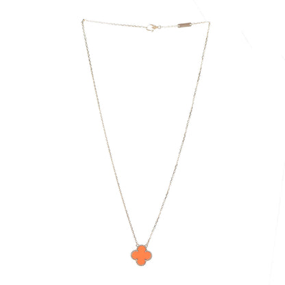 Van Cleef & Arpels 18K Yellow Gold Carnelian Vintage Alhambra Pendant Necklace 3 of 5