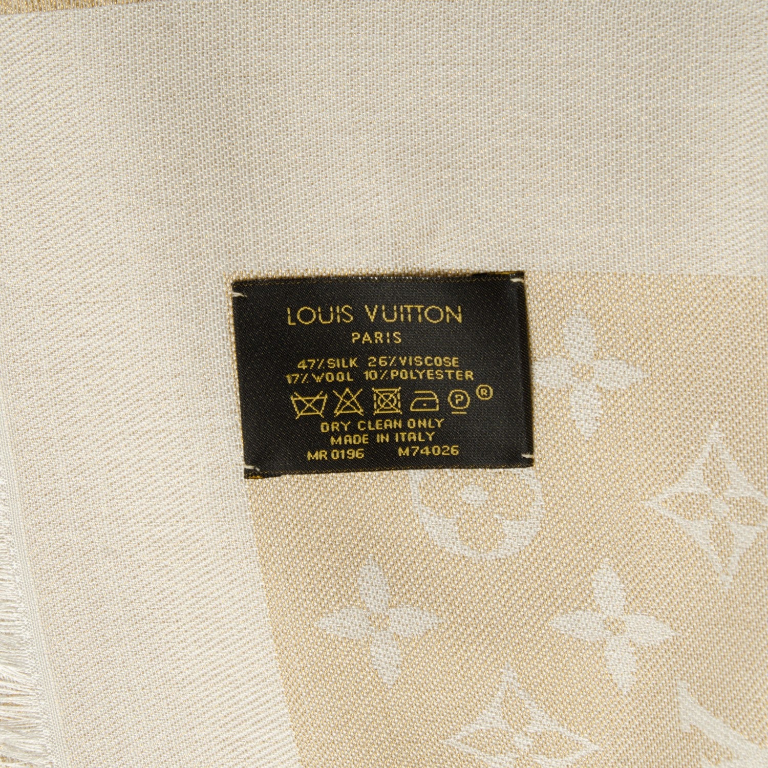 Louis Vuitton Silk Lurex Wool Monogram Shine Shawl Beige 4 of 4