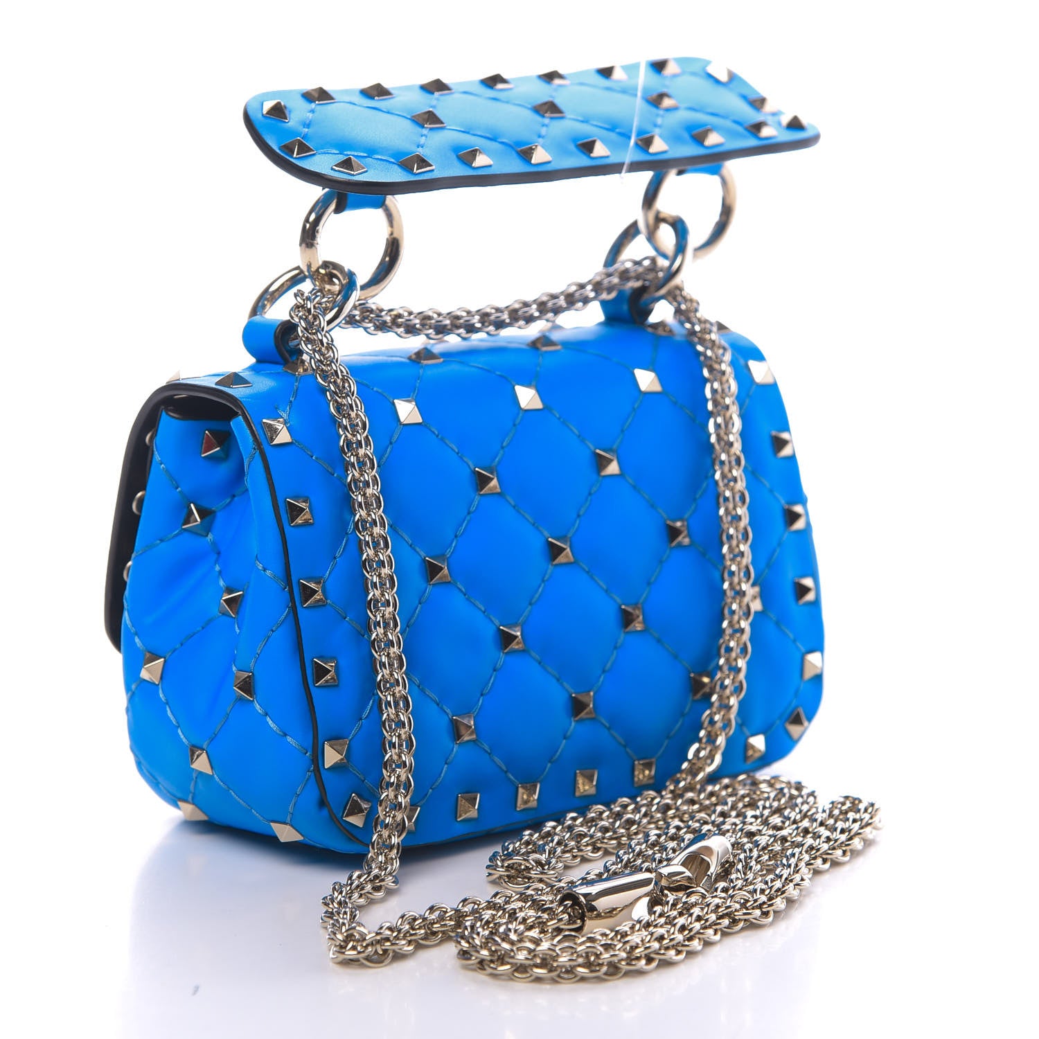 Valentino Garavani Calfskin Micro Rockstud Spike Shoulder Bag Blue Fluo 3 of 10