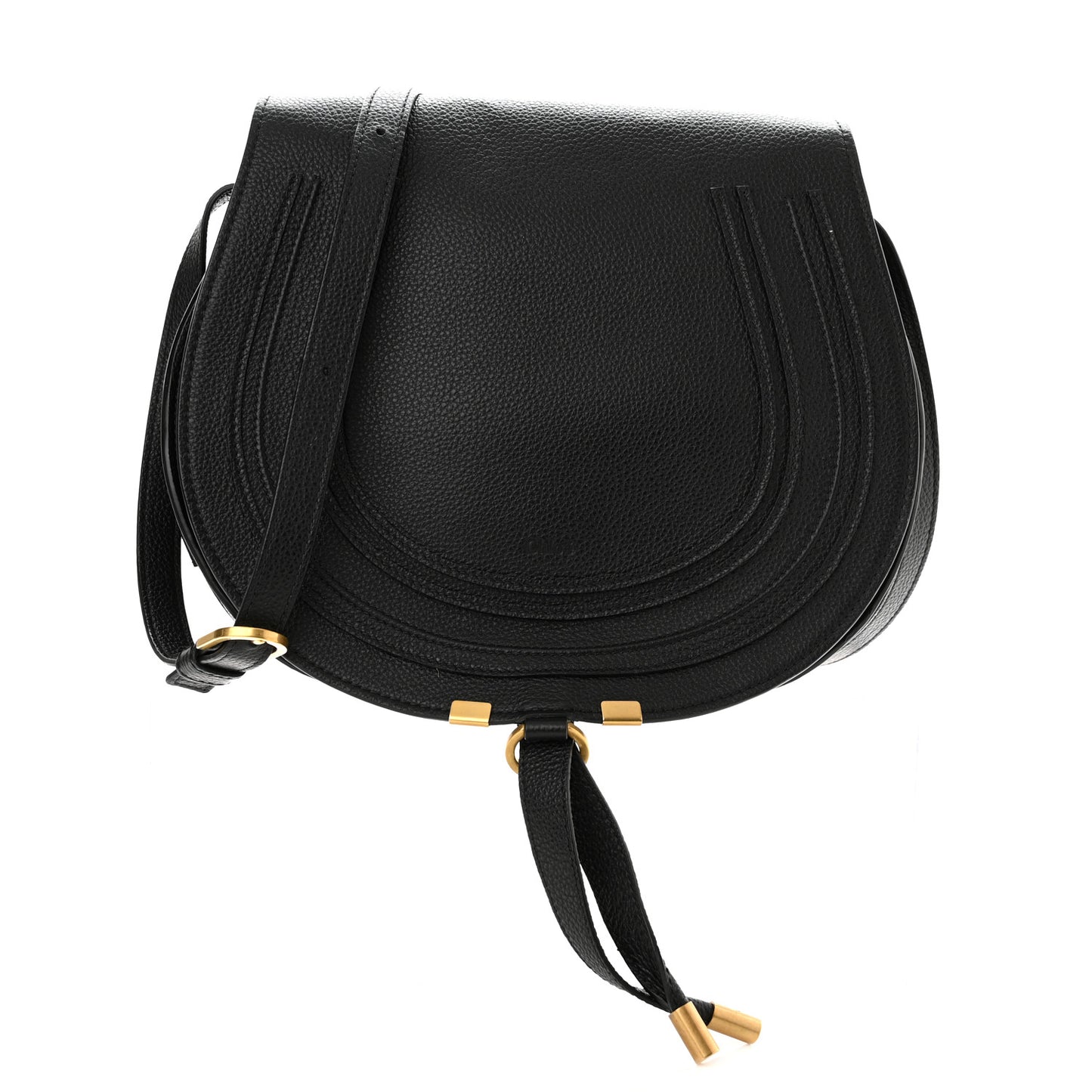 Calfskin Medium Marcie Round Crossbody Bag Black