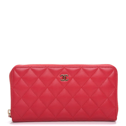 Chanel Lambskin Quilted Large Gusset Zip Around Wallet Rouge 1 of 9