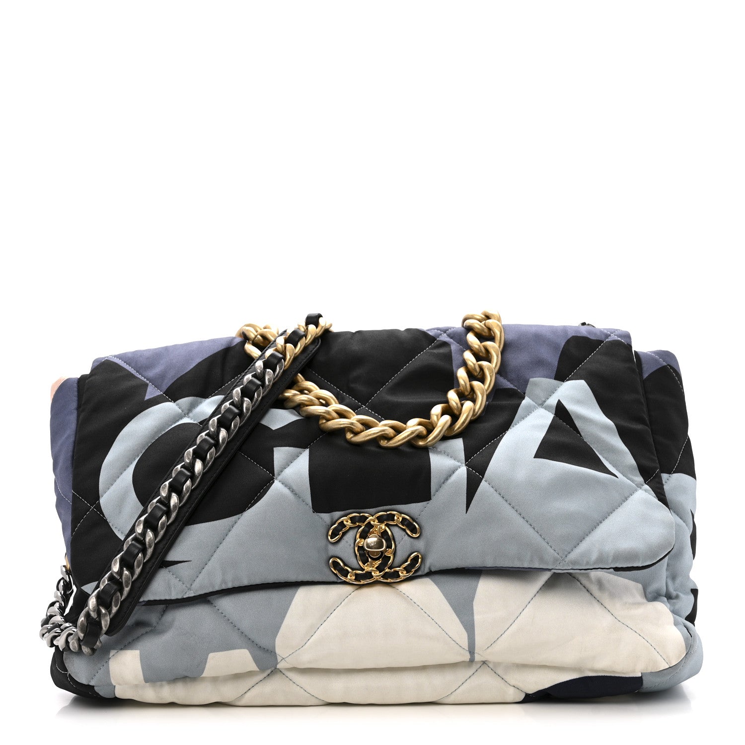 Chanel Silk Maxi Scarf Chanel 19 Flap Black Blue White 1 of 15