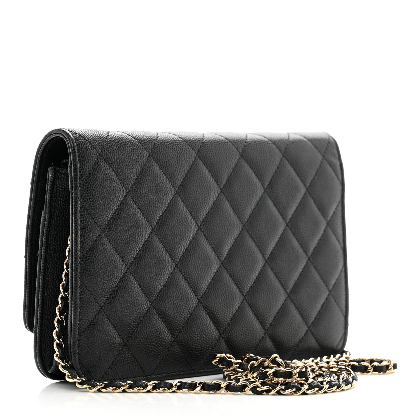Caviar Quilted Golden Class Wallet On Chain WOC Black