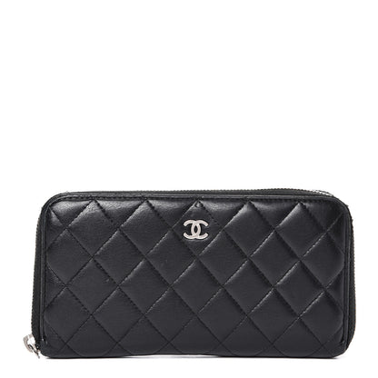 Chanel Lambskin Quilted Large Gusset Zip Around Wallet Black 1 of 14