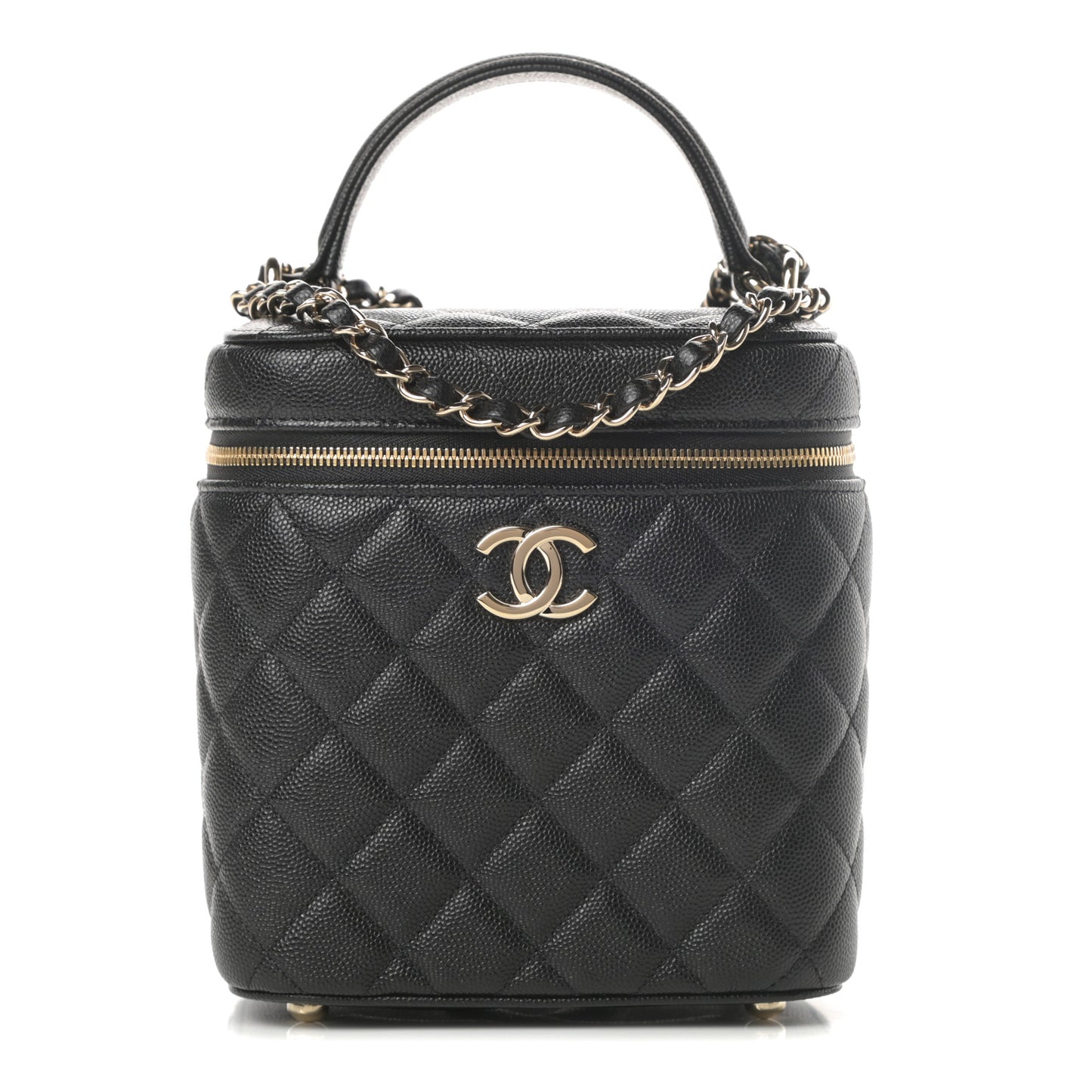 Caviar Quilted Small Top Handle Vanity Case With Chain Black