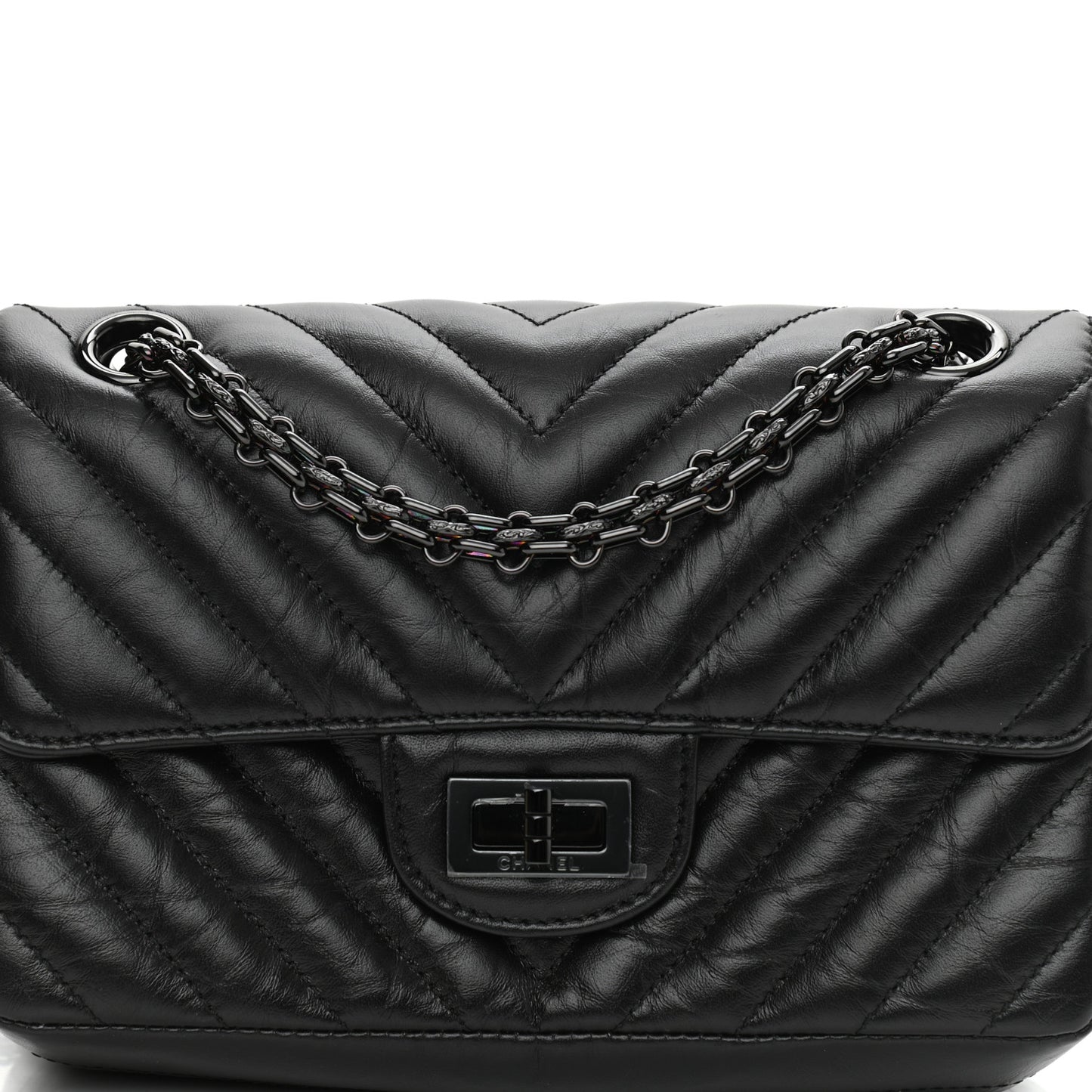 Aged Calfskin Chevron Quilted 2.55 Reissue Mini Flap So Black