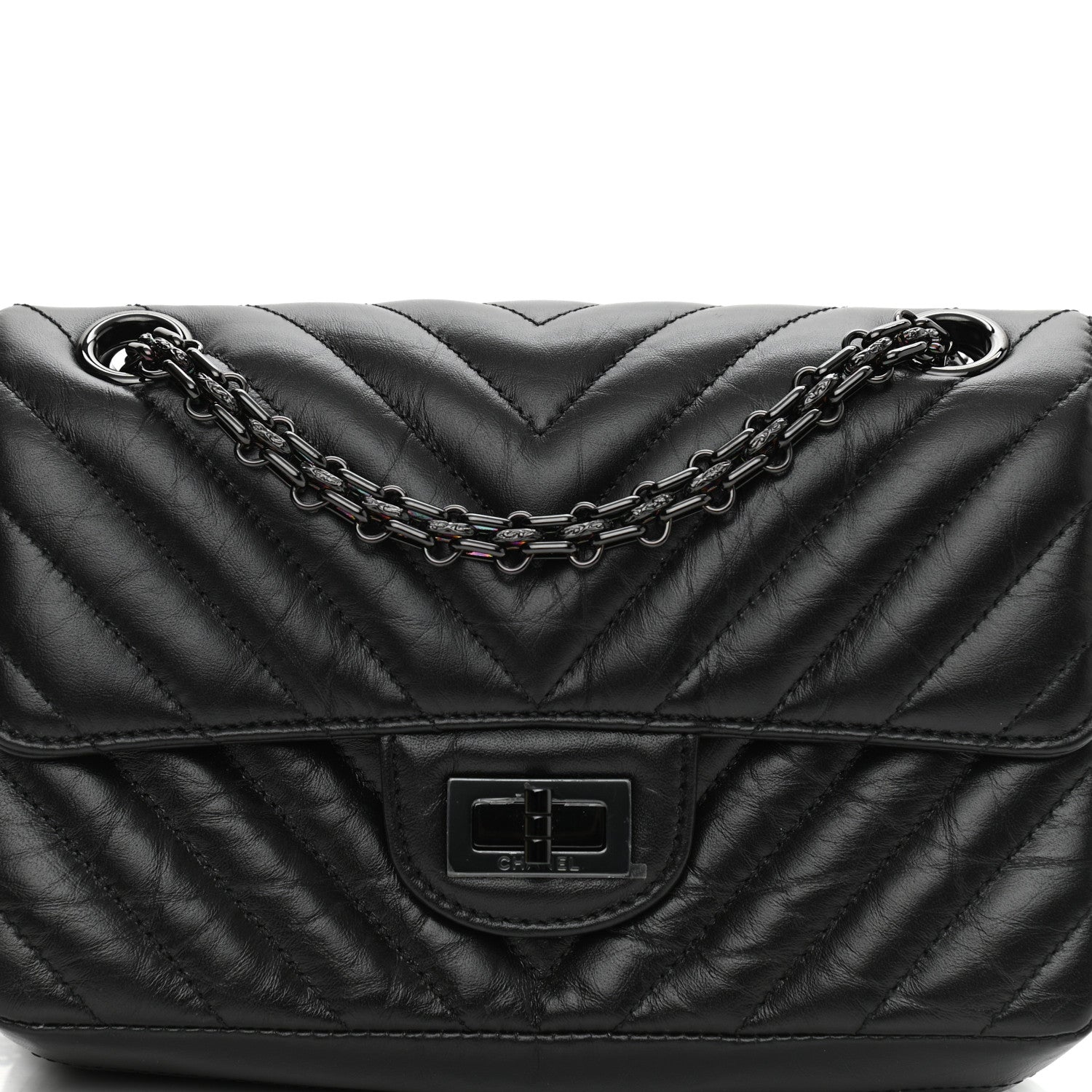 Chanel Aged Calfskin Chevron Quilted 2.55 Reissue Mini Flap So Black 8 of 11