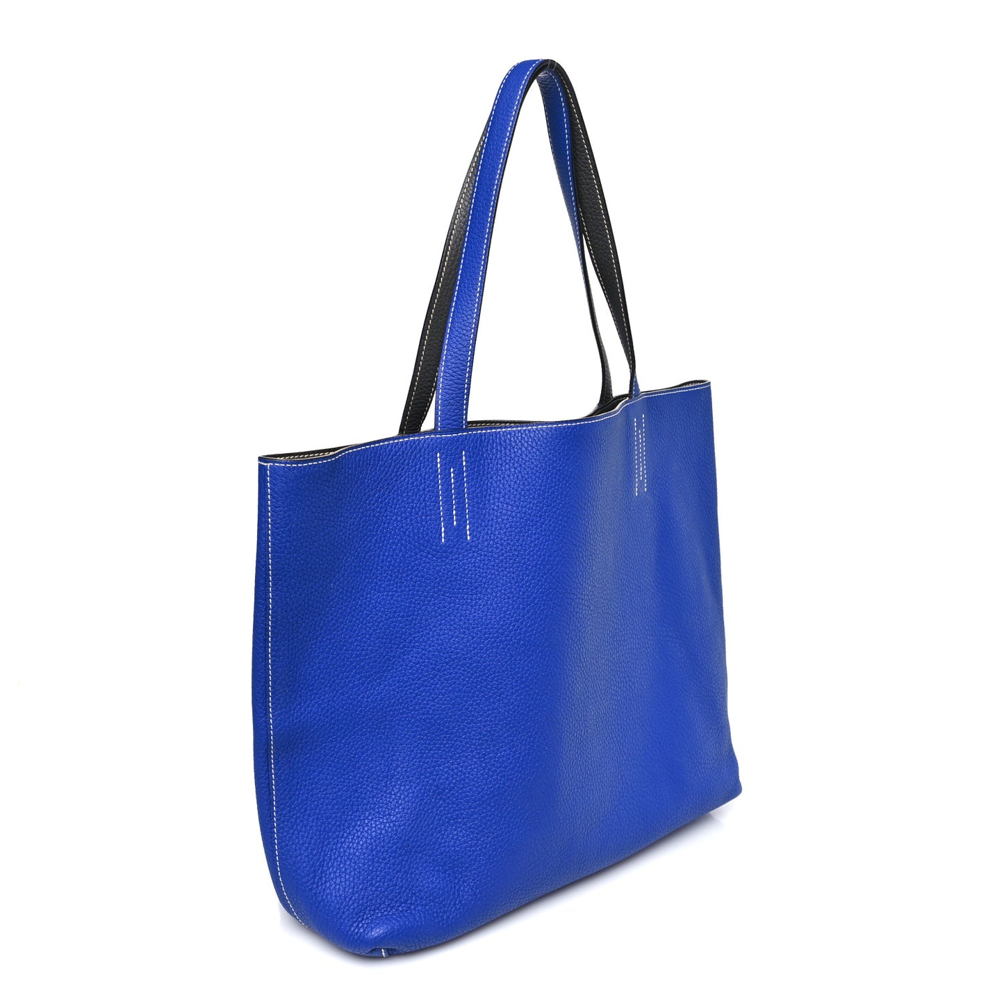 Taurillon Clemence Double Sens 36 Reversible Tote Graphite Bleu Electrique