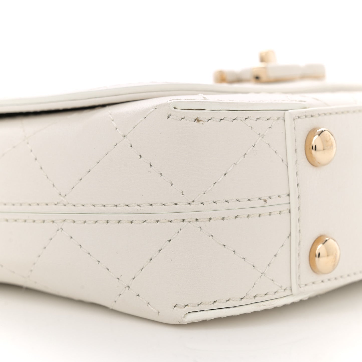 Calfskin Stitched Small Covered CC Flap Bag White