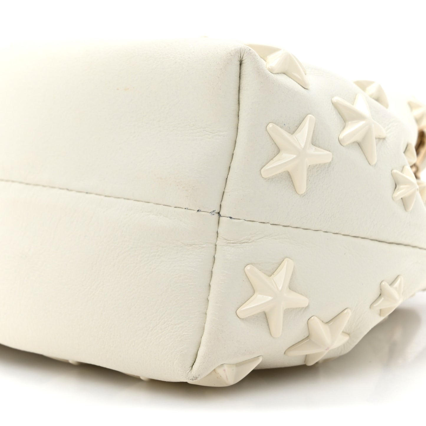 Goatskin Micro Star Studded Bon Bon Bucket Bag White