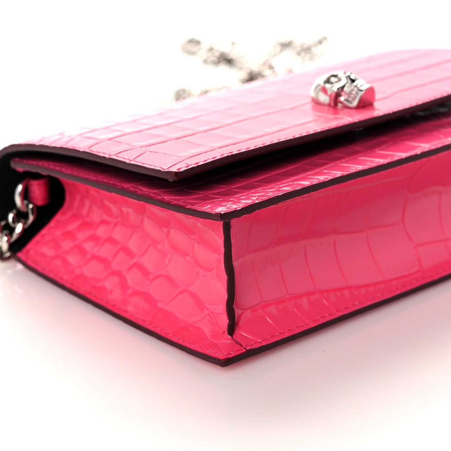 Calfskin Crocodile Embossed Skull Mini Crossbody Bag Pink