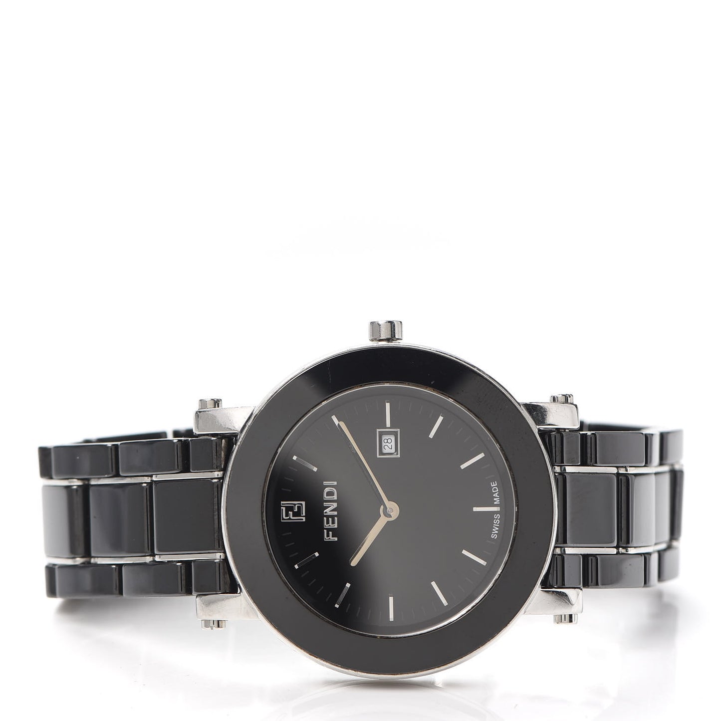 Stainless Steel Ceramic 38mm Round Quartz Watch Black