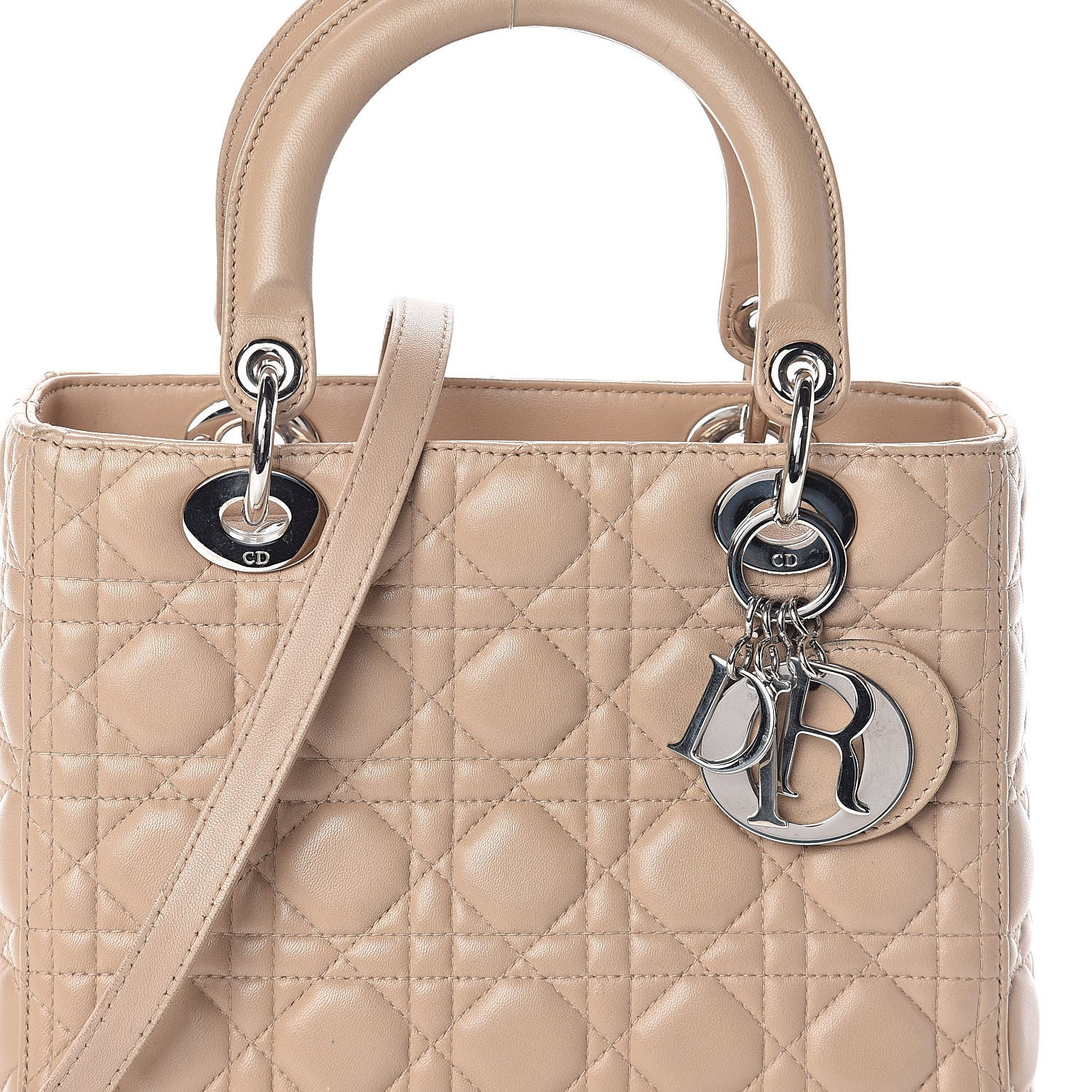 Christian Dior Lambskin Cannage Medium Lady Dior Beige 7 of 9