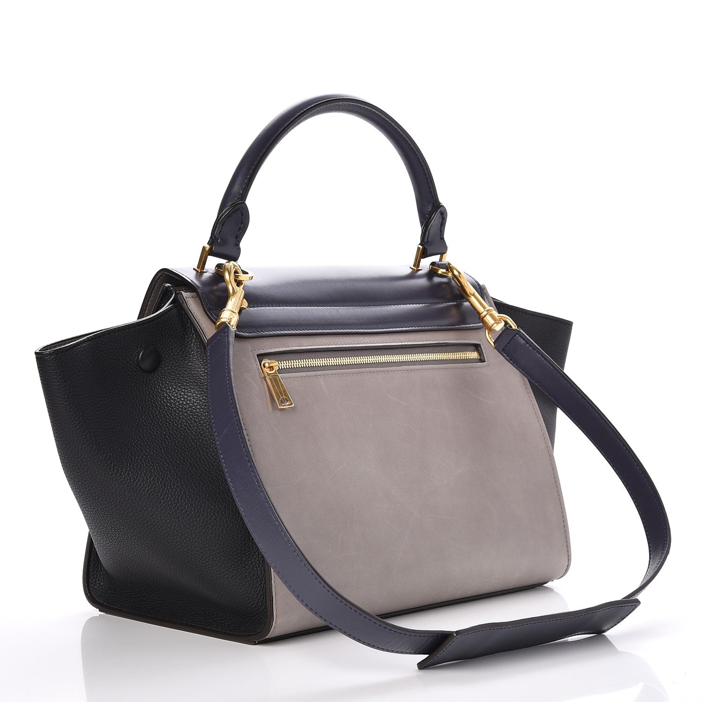 Sleek Calfskin Small Tri-Color Trapeze Dark Blue