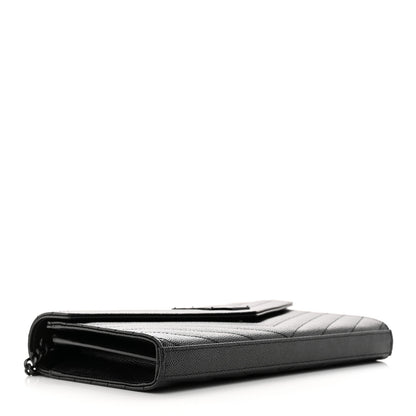 Saint Laurent Grain De Poudre Matelasse Chevron Monogram Monochrome Chain Wallet Black 4 of 11