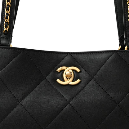 Chanel Calfskin Quilted Chain Shopping Tote Black 7 of 9