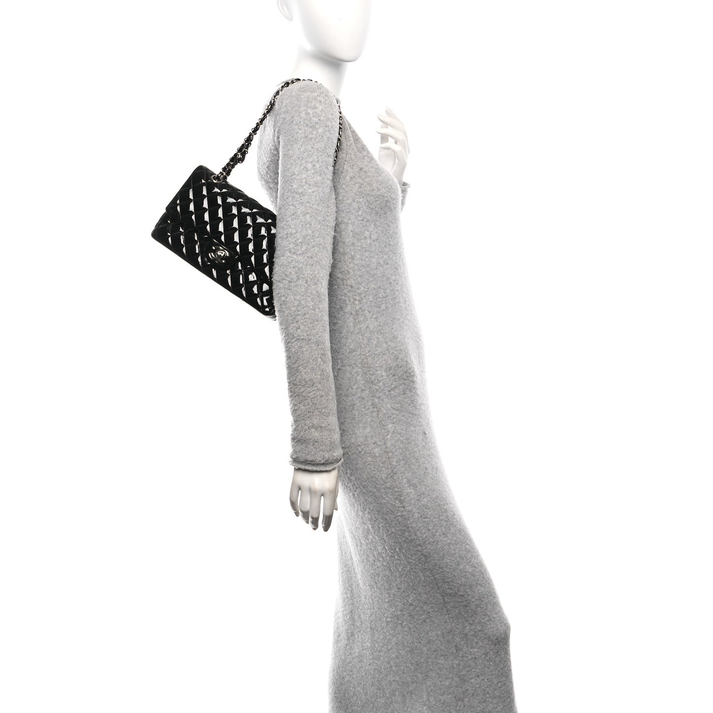 Patent Quilted Medium Double Flap Black