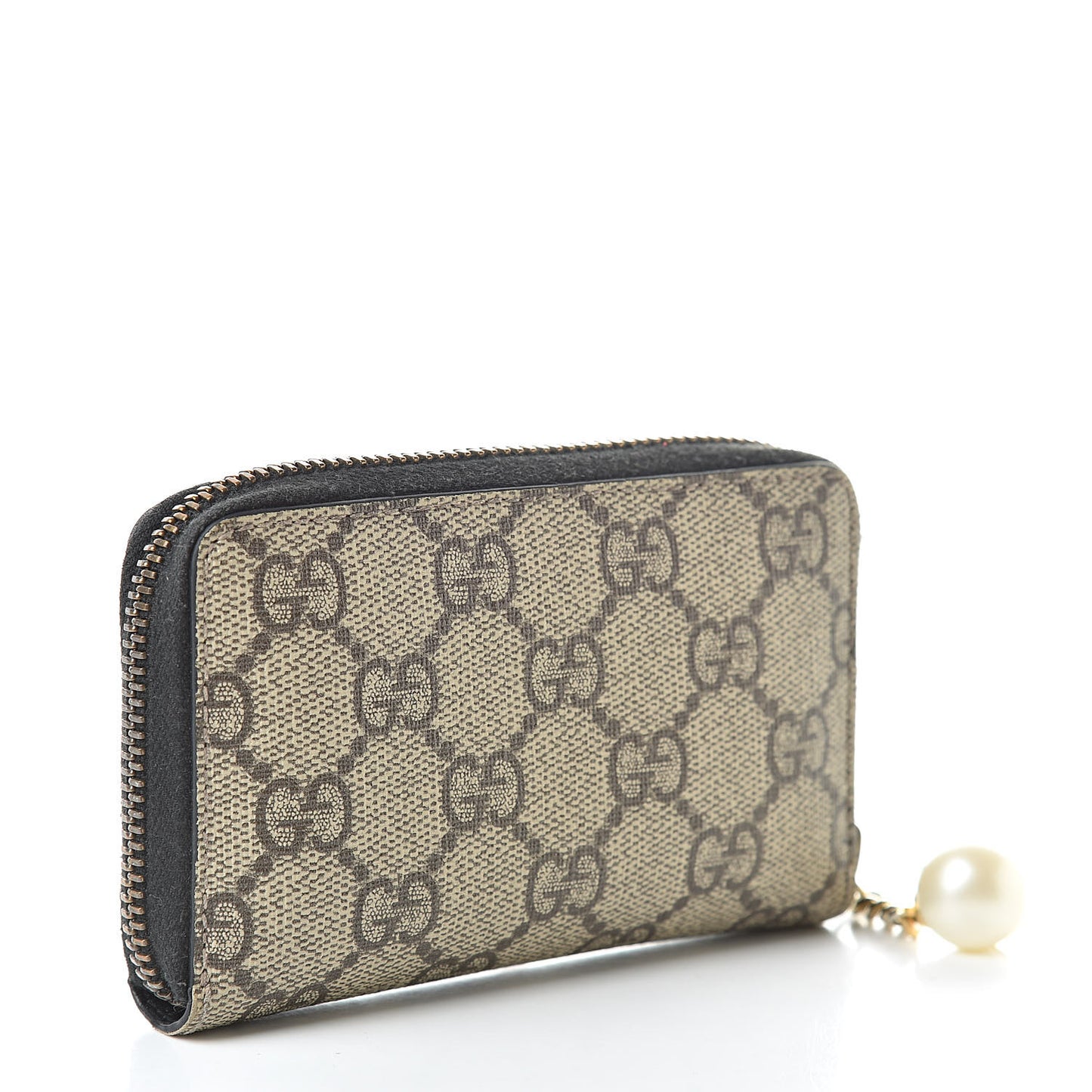 GG Supreme Monogram Pearl Zip Around Card Case Black