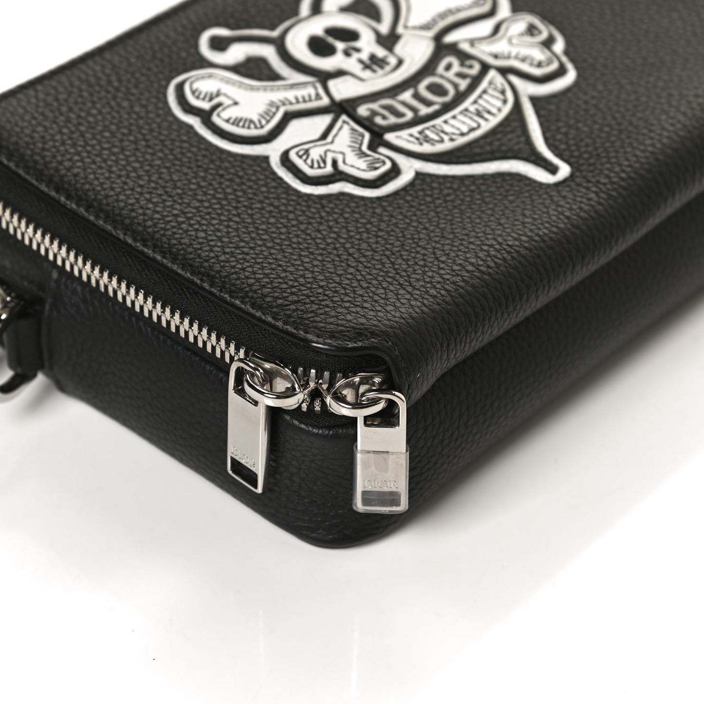 X SHAWN STUSSY Grained Calfskin Double Zip Crossbody Pouch Black